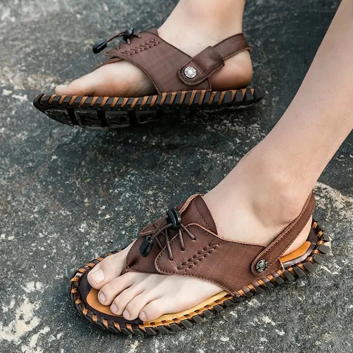 38-48 Plus Size Mens Real Leather Flip Flops Sandals Slipper Beach Holiday Shoes