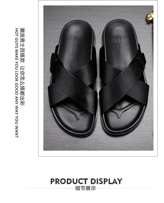Men Cowhide Casual Slipper Summer Outdoor Breathable Genuine Leather Beach Shoes