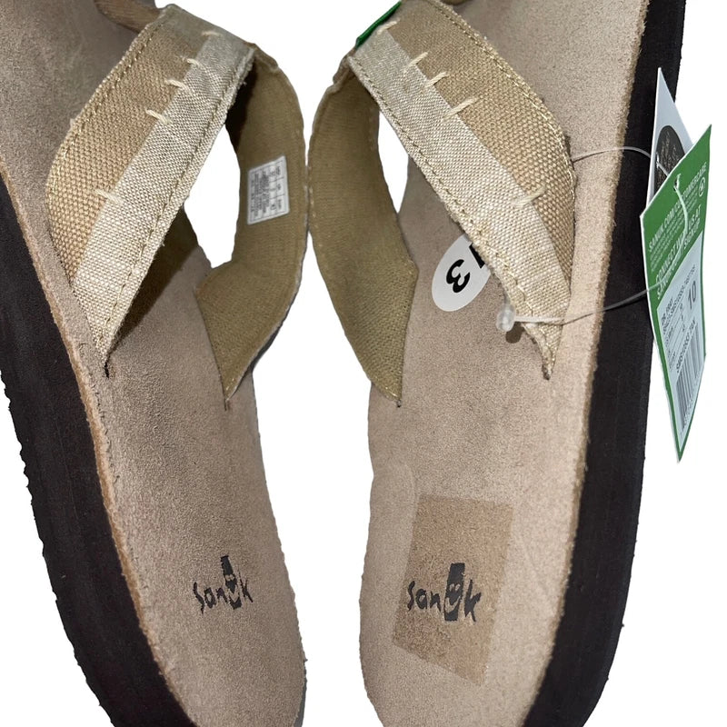 Sanuk Flip Flops Mens Brown Suede Leather Canvas Comfort Slipper Sandals Dr Fray