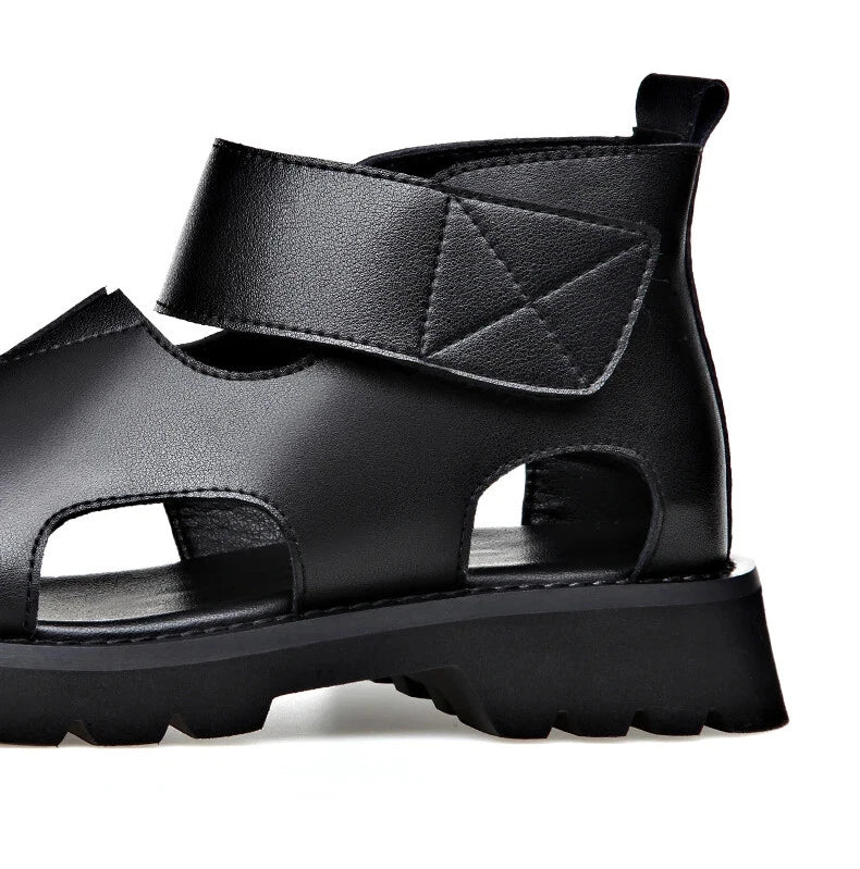 Men Leather Sandals Summer Breathable Roman Beach Shoes Light Soft Sole Slippers