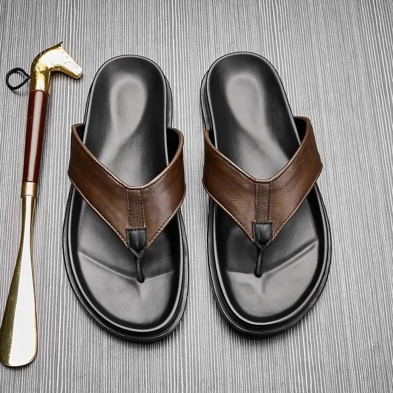 Fashion Men's Clip Toe Leather Slippers Flats Beach Holiday Casual Sandals Shoes