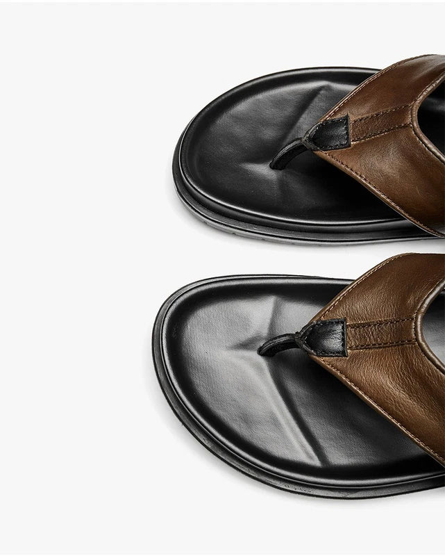 Personality Mens Flip Flops Real Leather Sandal Slipper Flat Beach Holiday Shoes