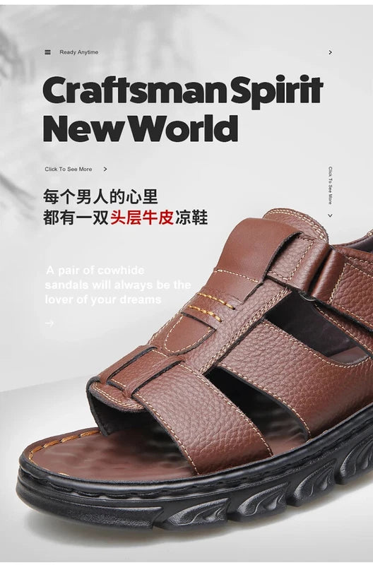 Summer men's Soft Leather Sandals Lightweight Outdoor Comfort Beach Casual Shoes