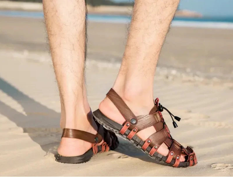 Summer Mens Outdoor Beach Casual Hollow Out Rivet Flats Slippers Sandals Shoes