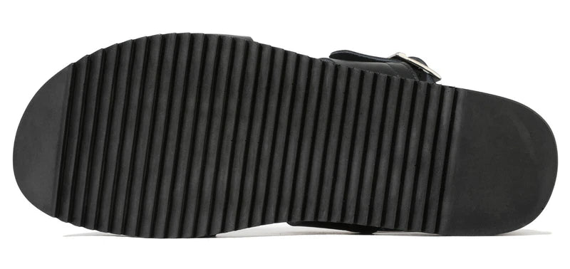 Firenze Atelier Mens Black Leather Open Toe Roman Sandals Fashion Beach Slippers