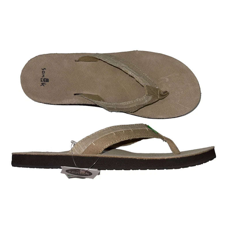 Sanuk Flip Flops Mens Brown Suede Leather Canvas Comfort Slipper Sandals Dr Fray