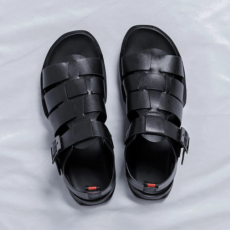 Men's Leather Slippers Slip On Mules Shoes Roman Sandals Outdoor Leisure Beach