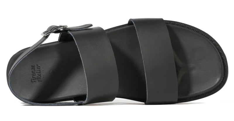 Firenze Atelier Mens Black Leather Open Toe Roman Sandals Fashion Beach Slippers