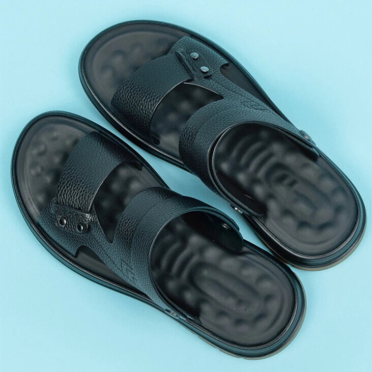 Open Toe Summer Slipper Sandals Beach Real Leather Mens Shoes Roman Style Casual