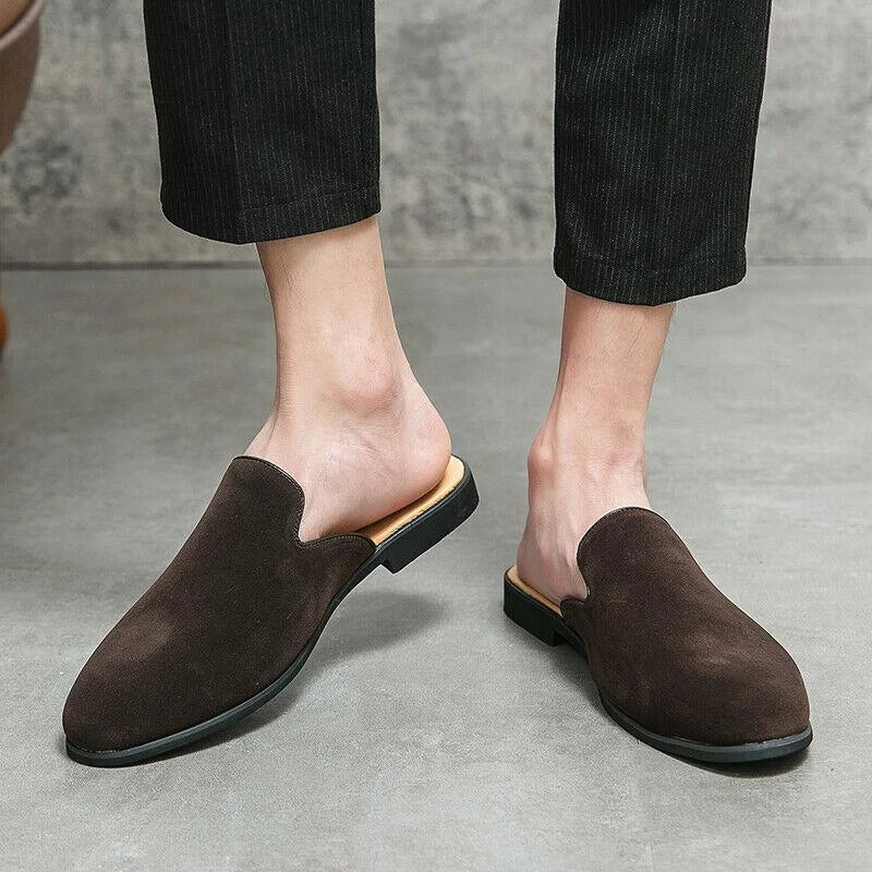 Mens Faux Suede Moccasin Casual Mules Loafers Round Toe Slip On Leisure Slippers