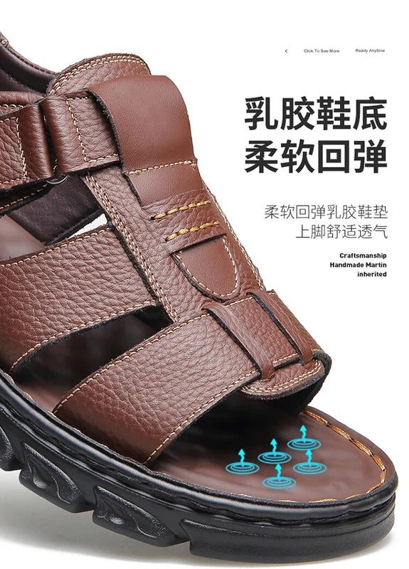 Summer men's Soft Leather Sandals Lightweight Outdoor Comfort Beach Casual Shoes