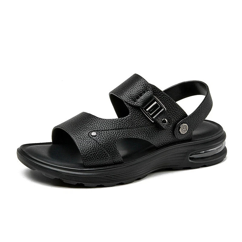 Open Toe Sandal Slingback Flats Slipper Real Leather Men Beach Shoes Roman Style