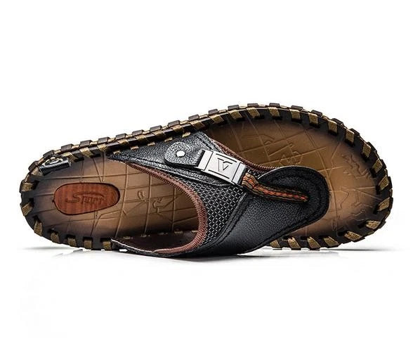 Men's Flip Flops Genuine Leather Slippers Men Beach Sandals Shoes