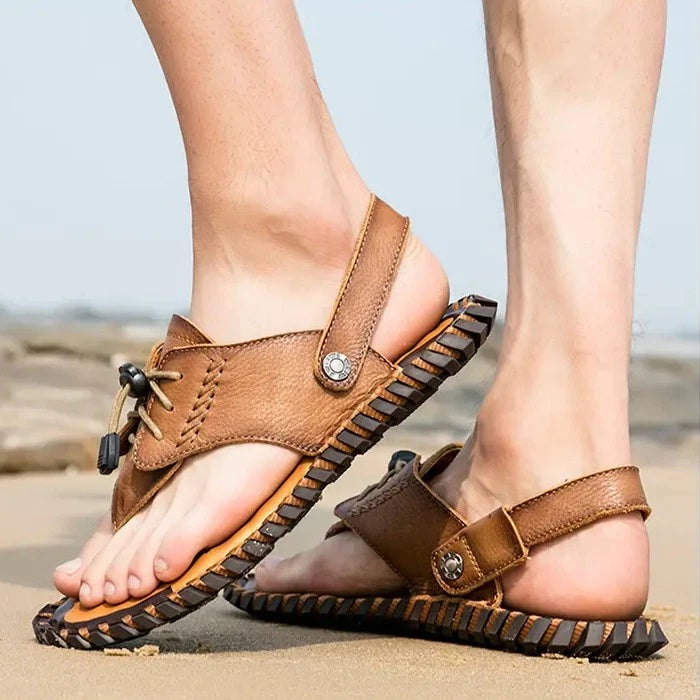 38-48 Plus Size Mens Real Leather Flip Flops Sandals Slipper Beach Holiday Shoes