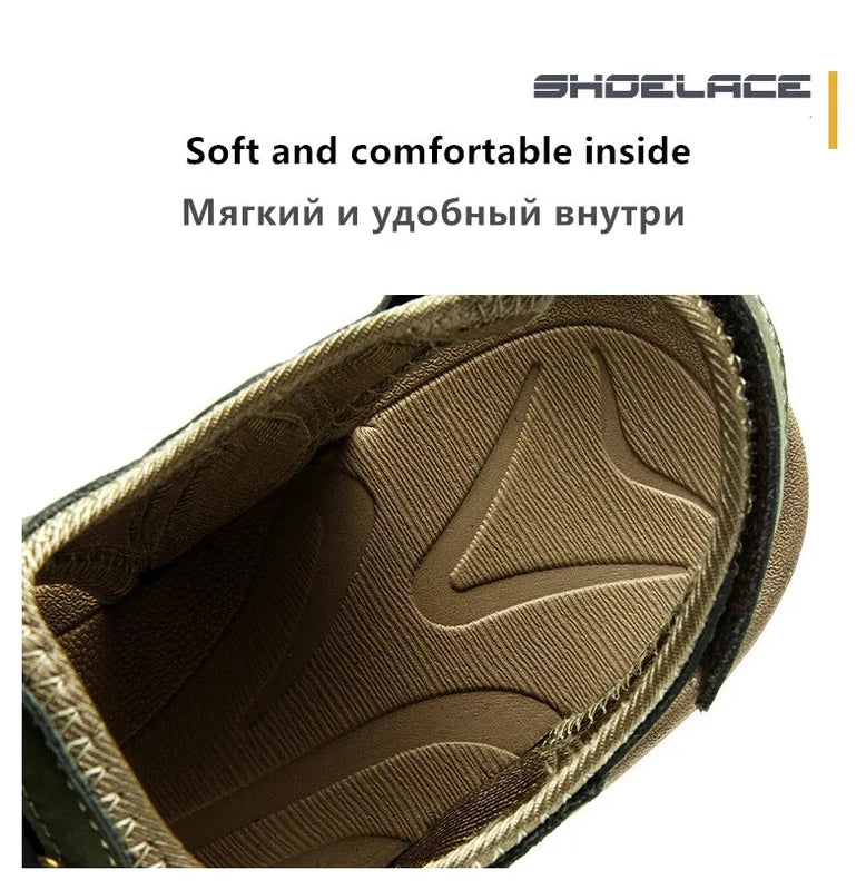 Men's Soft Leather Sandals Summer Lack Up Shoes Outdoor Comfort Beach Slippers
