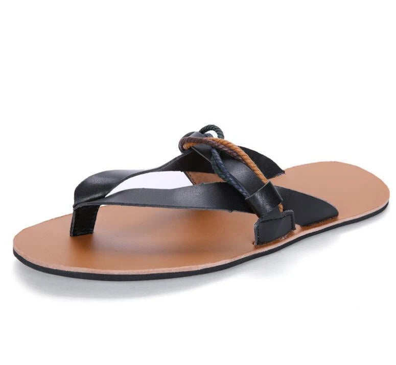 Mens Summer Clip Toe Strappy Sandals Flat Roman Shoes Beach Thong Shoes Slippers