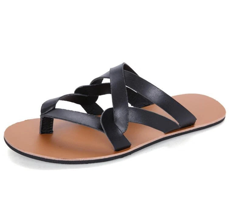 Mens Summer Clip Toe Strappy Sandals Flip Flops Flat Roman Shoes Beach Slippers