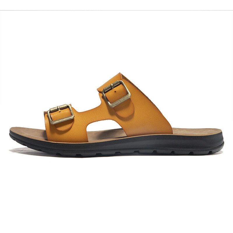 Mens Beach Summer Flats Heel Sandals Buckles Open Toe Slipper Leather Shoes 2025
