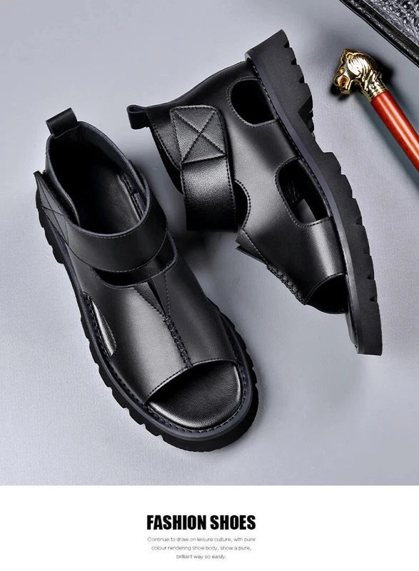 Men Leather Sandals Summer Breathable Roman Beach Shoes Light Soft Sole Slippers