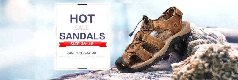 Fashion Casual Men Shoes Genuine Leather Mesh Beach Sandals Breathable Slippers