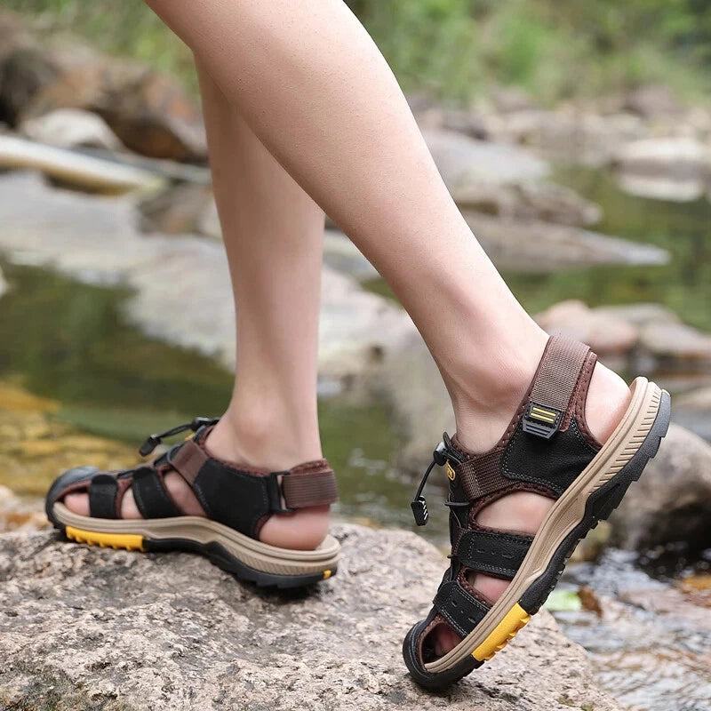 Summer Beach Men's Sandals Leather Outdoor Non-slip Wading Shoes Casual Slippers