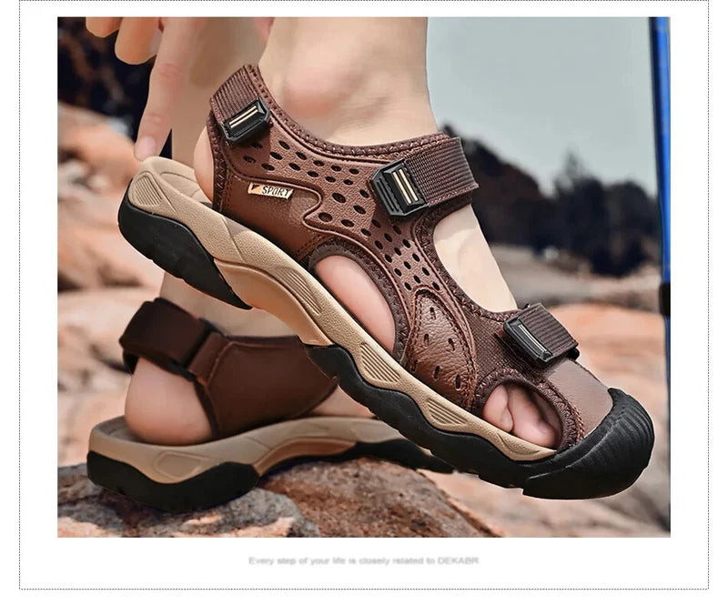 Fashion Casual Men Shoes Genuine Leather Soft Beach Sandals Breathable Slippers