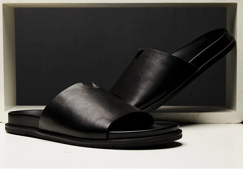 Mens Open Toe Real Leather Sandals Slipper Outdoor Beach Holiday Shoes Summer Sz