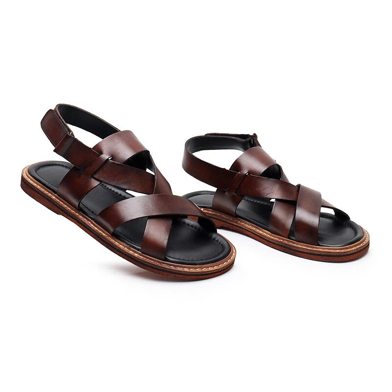 Men's Sandals Casual Beach Cool Slippers Flat Bottom Breathable Roman Sandals