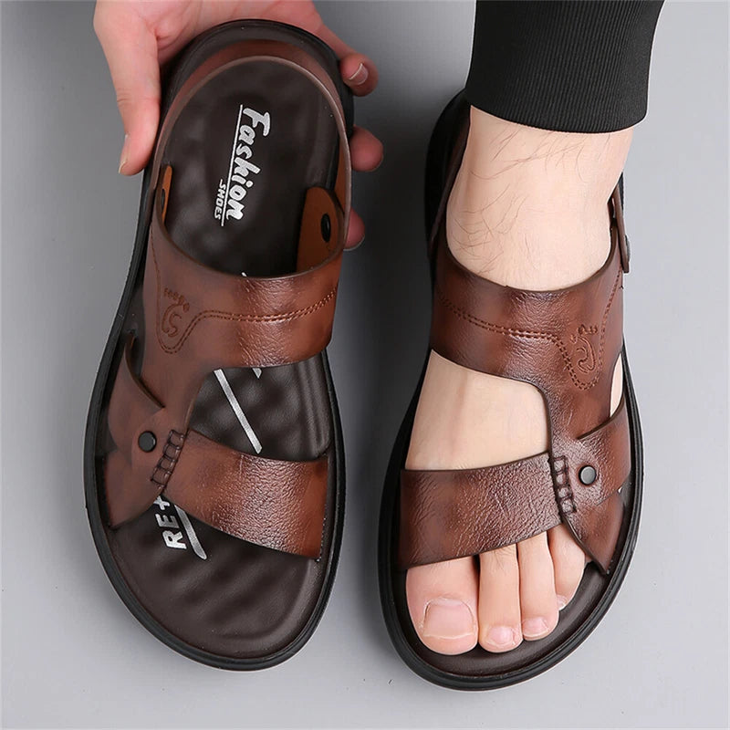 Men's Leather Slide Sandal Men's Outdoor Sports Casual Slippers Beach Sandals