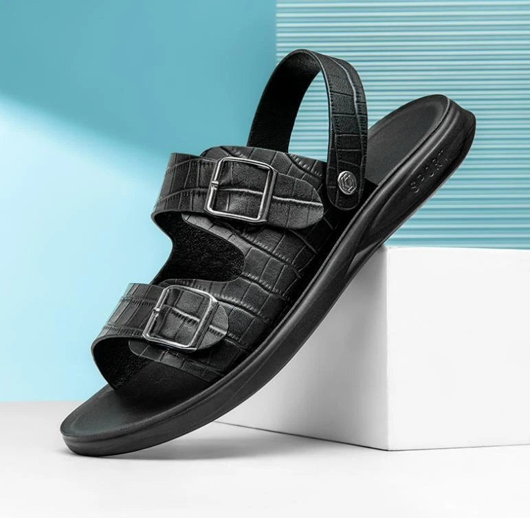 Men Summer Open Toe Crocodile Pattern Sandal Soft Buckle Slipper Beach Pump Shoe