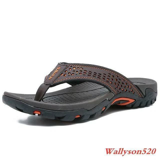 New Mens Flip Flops PU Leather Slippers Beach Sandals Comfort Casual Shoes Size