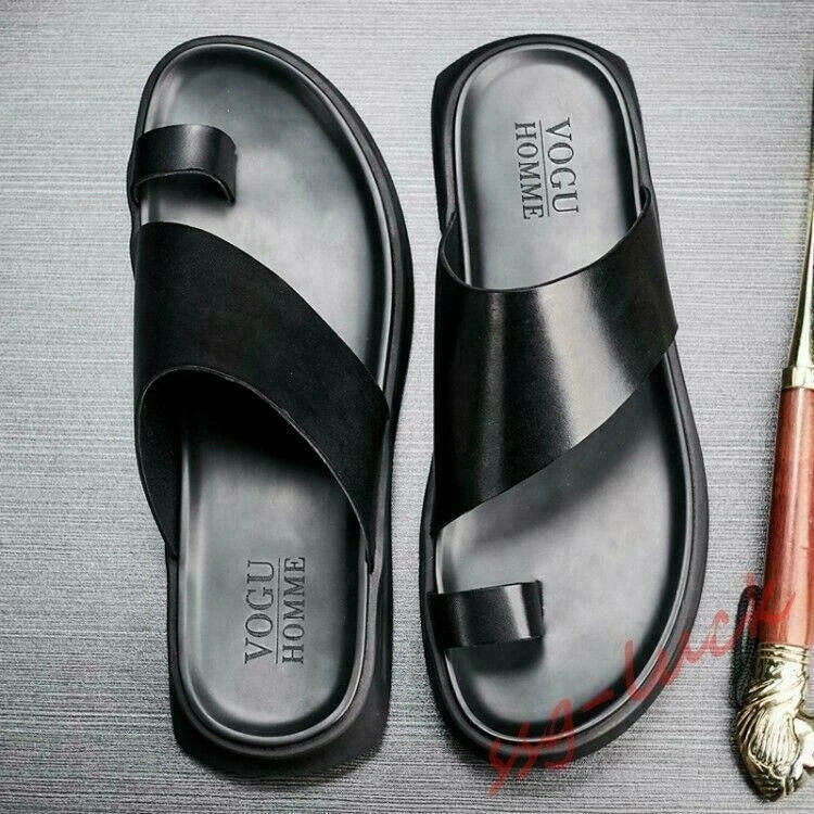 Roman Men's Leather Sandals Clip Ring Toe Shoes Beach Slipper Gladiator