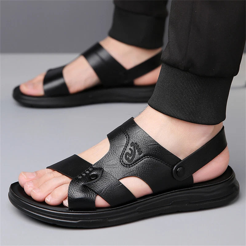 Men's Leather Slide Sandal Men's Outdoor Sports Casual Slippers Beach Sandals