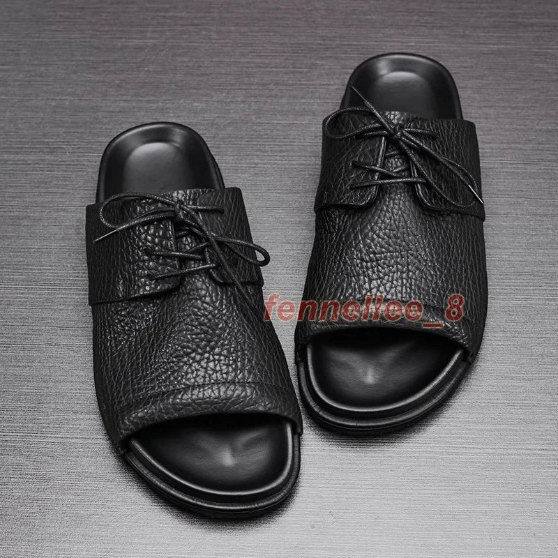 Mens Real Leather Cowhide Open Toe Casual Outdoor Beach Holiday Sandals Slippers