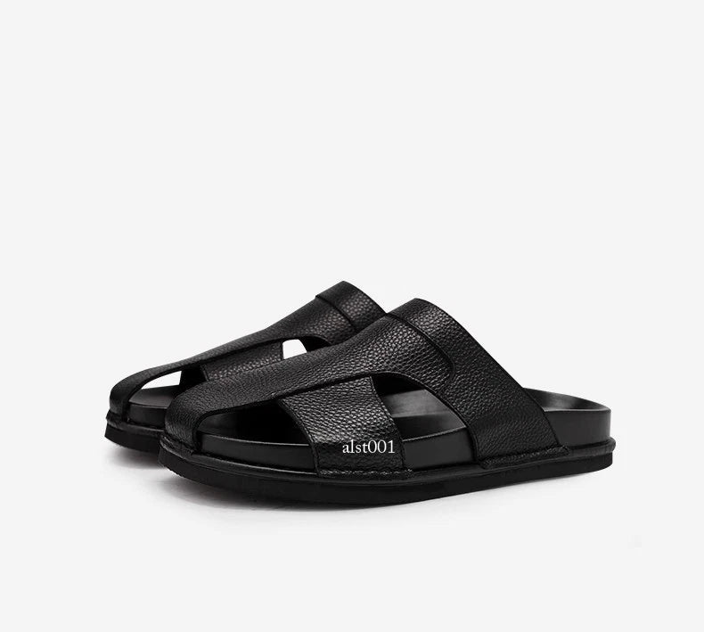 Mens Cowhide Slippers Outdoor Breathable Sandals Anti Slip Beach Casual Slippers