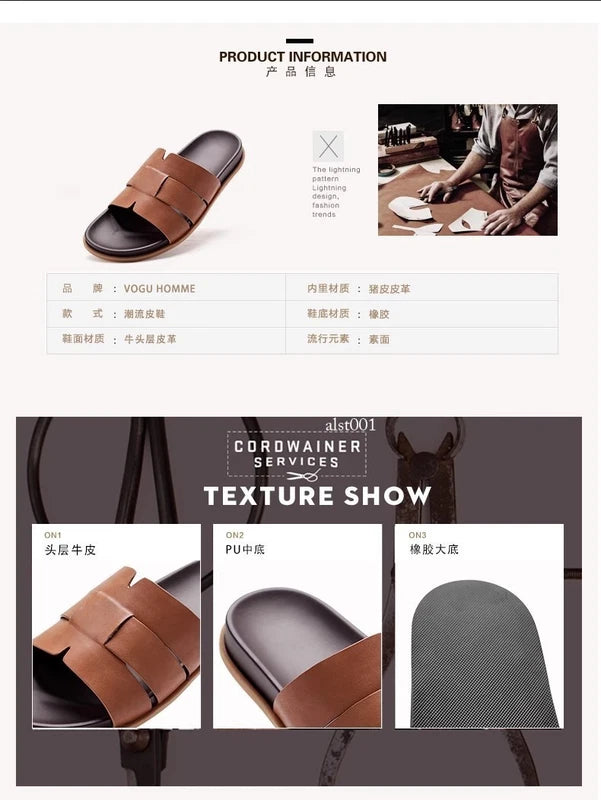 Summer New Men's Slippers Casual Breathable Beach Sandals Flat Leather Slippers