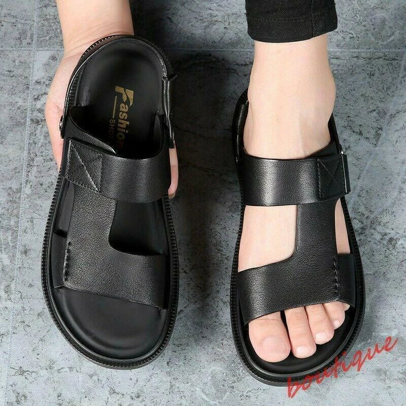 Men Open Toe Faux Leather Beach Sandals Non-slip Casual Outdoor Slipper Shoes SZ
