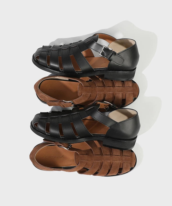 Firenze Atelier Men's Brown Suede Summer Closed Toe Fisherman Sandals Slippers