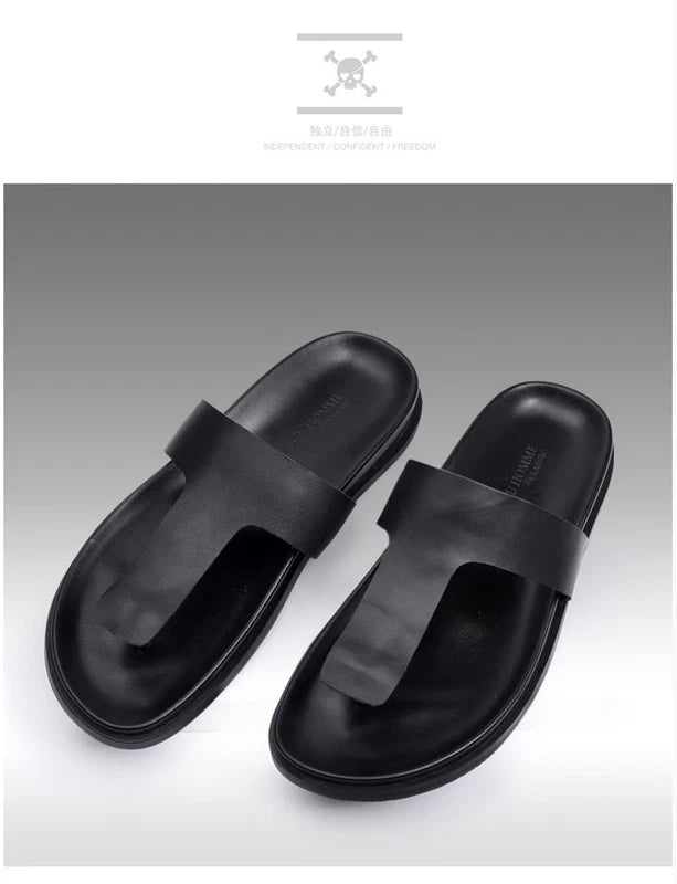 Men Leather Beach Summer Sandals Flip Flops British Beach Shoes Holiday Slippers