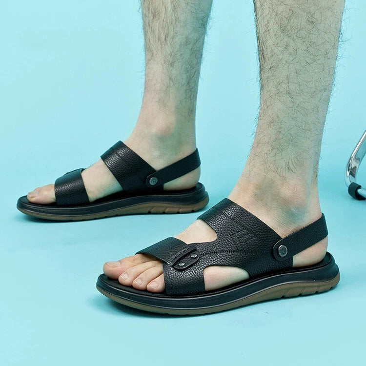 Open Toe Summer Slipper Sandals Beach Real Leather Mens Shoes Roman Style Casual