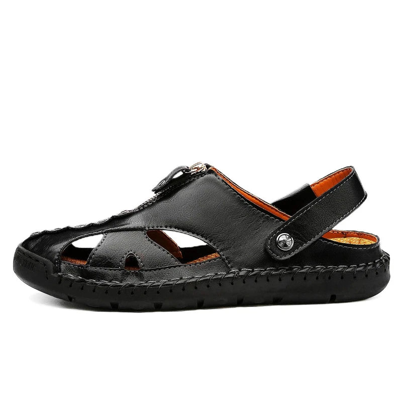 Men's Handmade Leather Fisherman Sandals, Casual Closed Toe Adjustable Beach