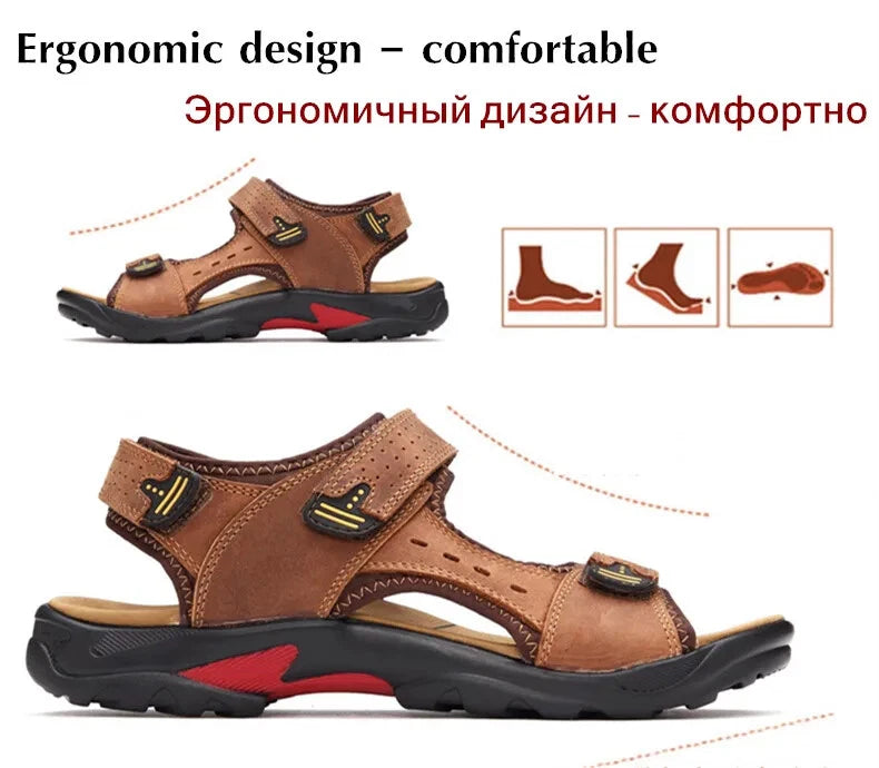 Casual Men's Leather Soft Sandals Comfortable Shoes Summer Beach Slippers Size13