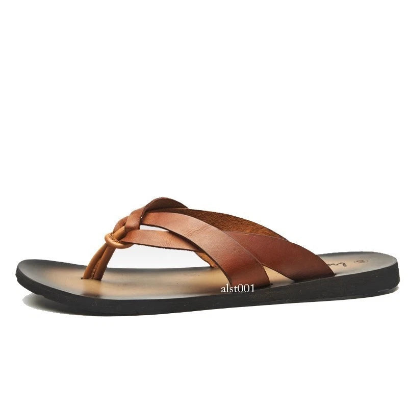 Summer Sandals New Men's Flip Flops Beach Shoes Leather Flats Casual Slippers Sz