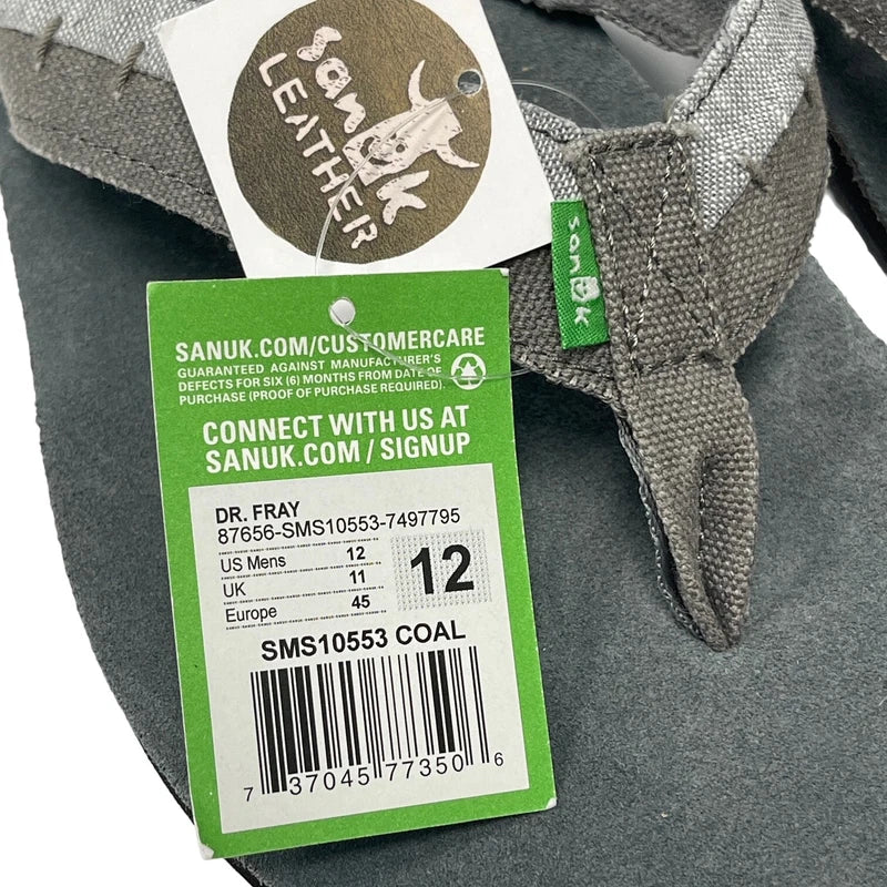 Sanuk Flip Flops Mens Gray Suede Leather Comfort Canvas Sandals Slippers Dr Fray