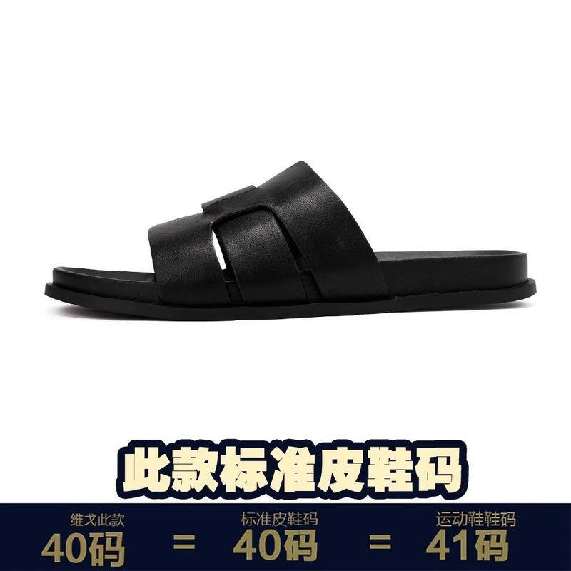 Summer New Men's Slippers Casual Breathable Beach Sandals Flat Leather Slippers