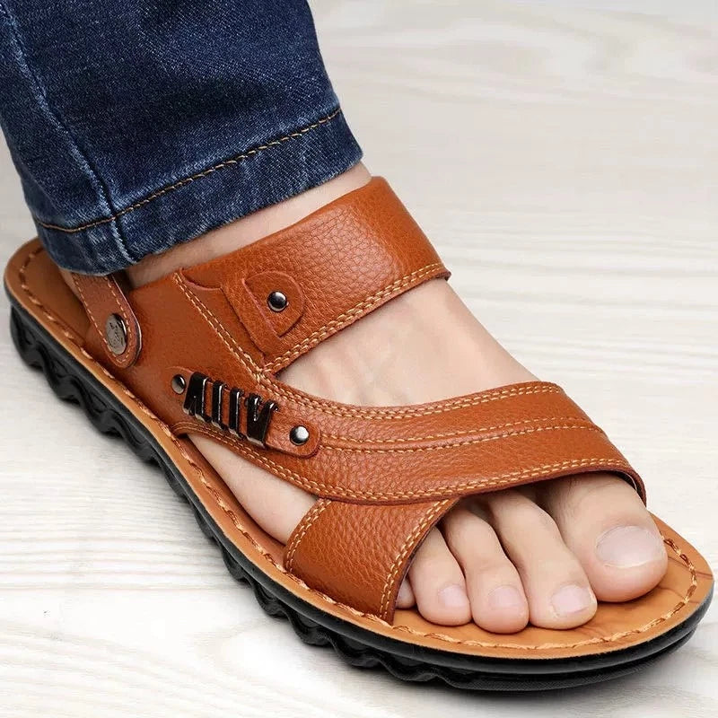 Men's slip on leather beach sport shoes comfort sandals slipper sneaker shoes