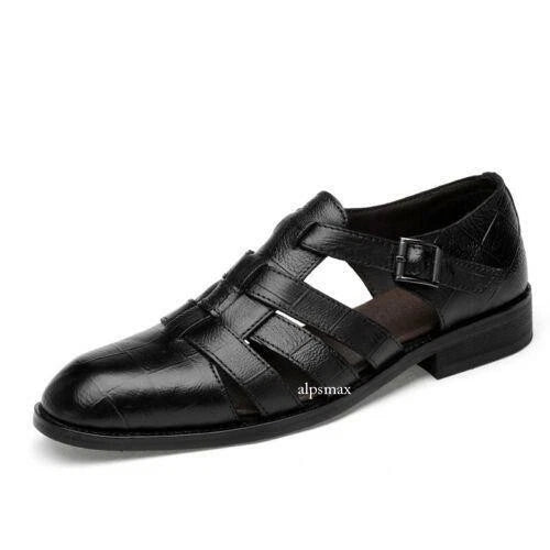 Mens Dress Formal Sandals Shoes Hollow Cut Out Buckle Leather Flats Roman Shoes