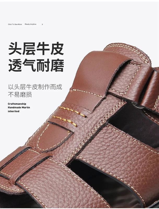 Summer men's Soft Leather Sandals Lightweight Outdoor Comfort Beach Casual Shoes