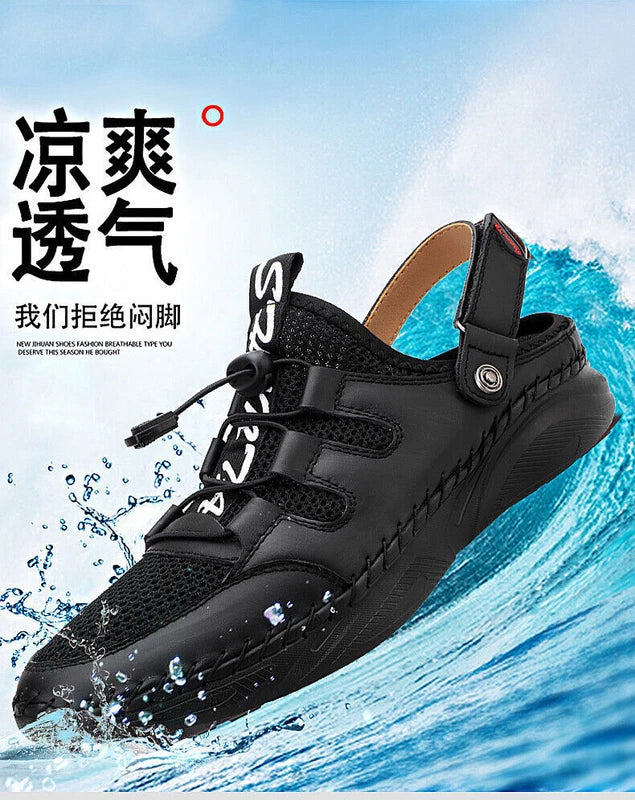 Mens Sandals Leather Mesh Beach Water Slipper Rubber Classic Non-slip