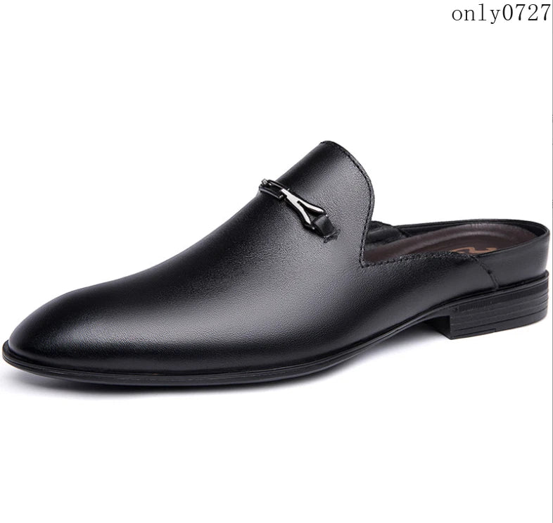 Mens Leather Breathable Sandals Pointy Toe Slip On Metal Slipper Shoes Mules Hot